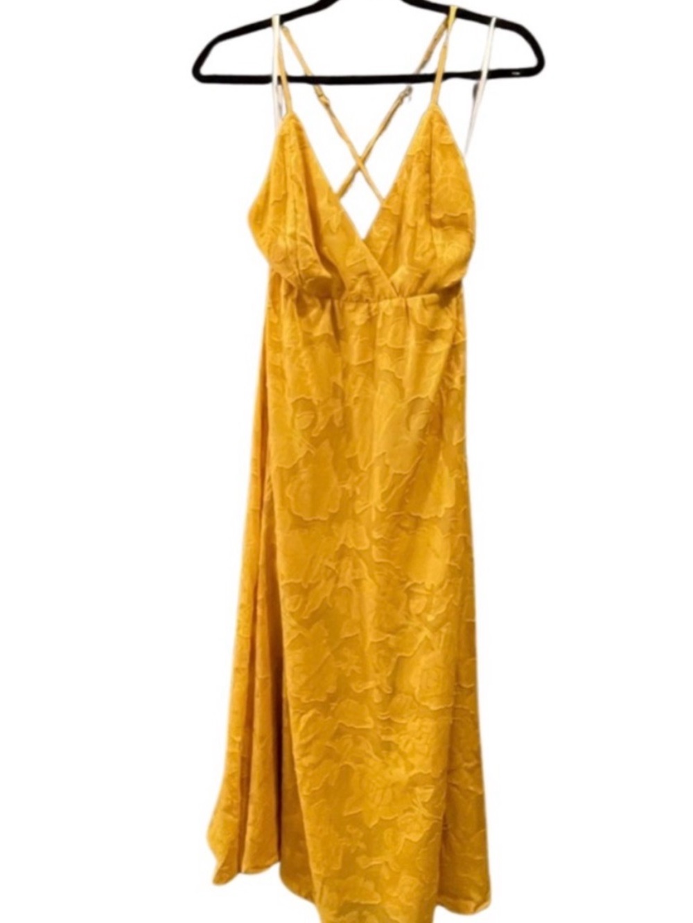 Lulu’s Philosophy of Beauty Burnout Floral Midi Dress MEDIUM Mustard Yellow - Picture 5 of 6